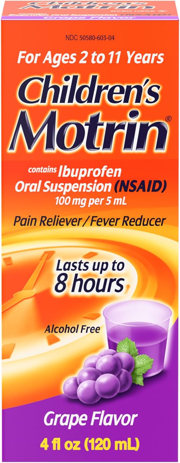 Motrin Children's Oral Suspension, Pain Relief, Ibuprofen, Grape Flavored, 4 Oz