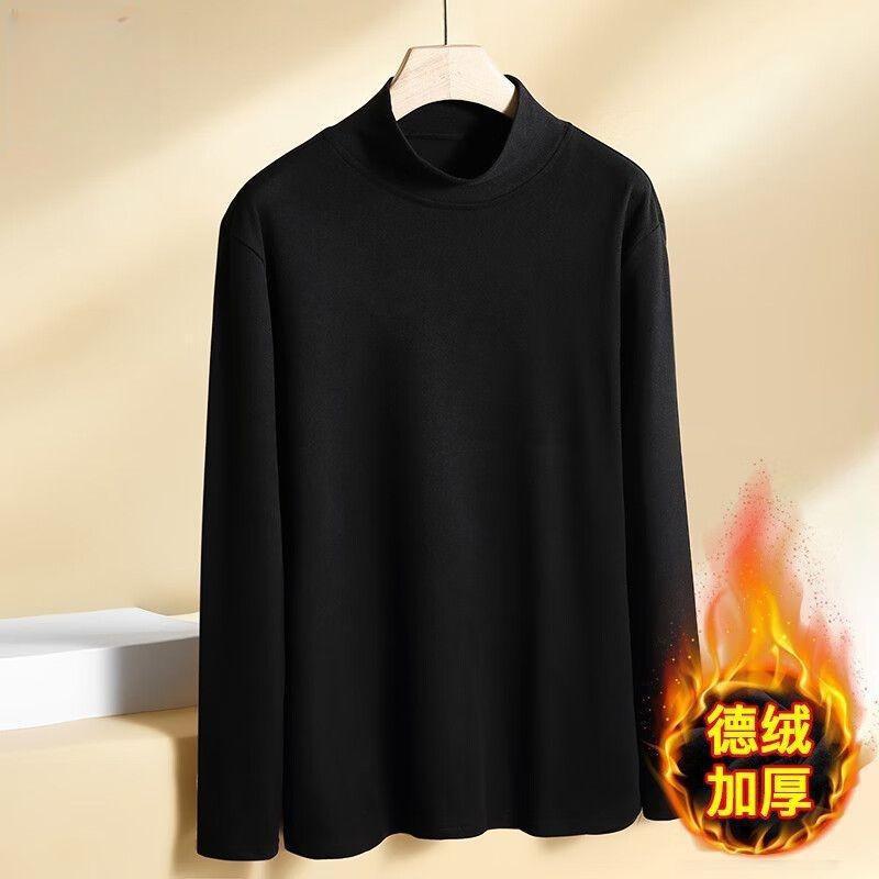Thermal Underwear With Fleece Lining, Thickened Base Layer For Men And Women, Half-High Collar, Solid Color Long-Sleeve T-Shirt, Autumn Wear - Image 3