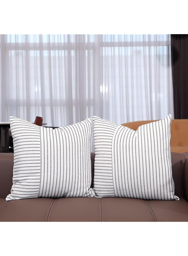 erorex Throw Pillow Covers 45×45Cm Farmhouse Pillow Covers Striped Throw Pillow Cover Decor Indoor Outdoor Pillow Accent Case Set Of 2 Farmhouse Pillow Covers For Sofa Bedroom Black - Image 2