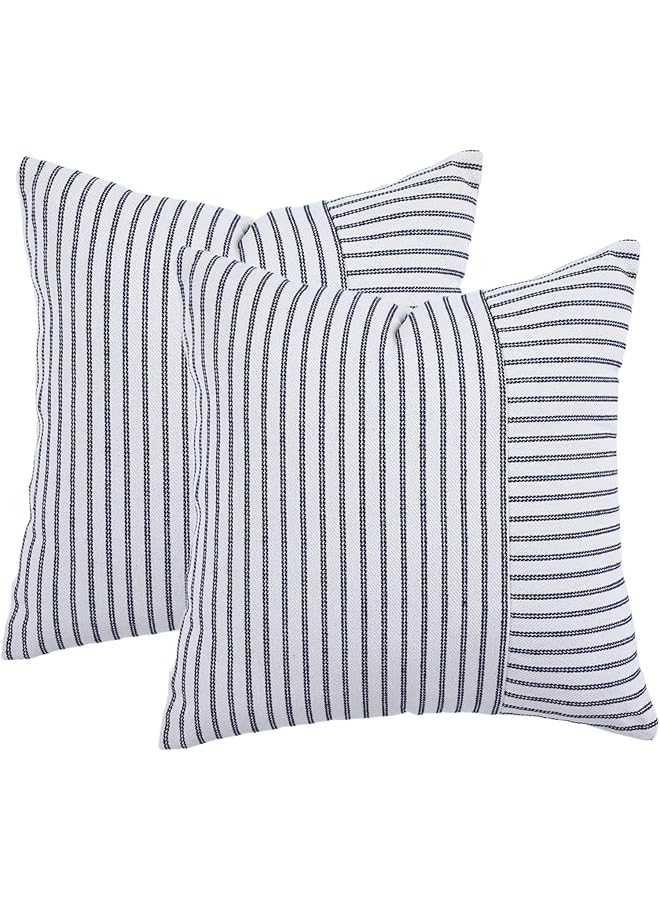 erorex Throw Pillow Covers 45×45Cm Farmhouse Pillow Covers Striped Throw Pillow Cover Decor Indoor Outdoor Pillow Accent Case Set Of 2 Farmhouse Pillow Covers For Sofa Bedroom Black - Image 1
