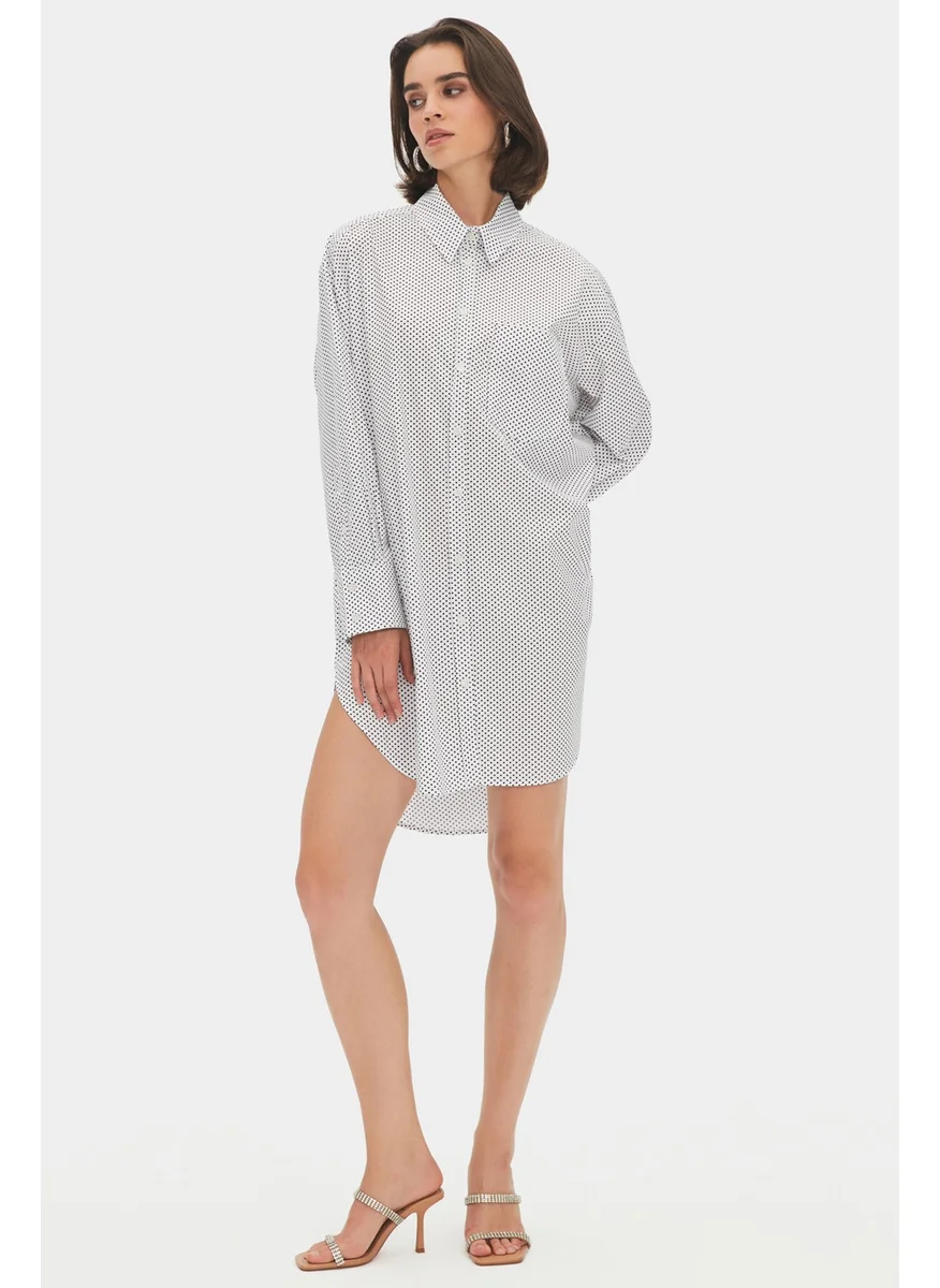 JUNE Women's Exclusive Wide Cut Polka Dot Patterned 100% Cotton Shirt Dress