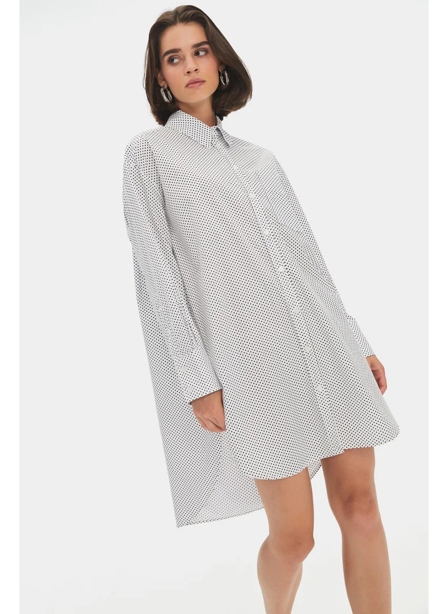 جون Women's Exclusive Wide Cut Polka Dot Patterned 100% Cotton Shirt Dress