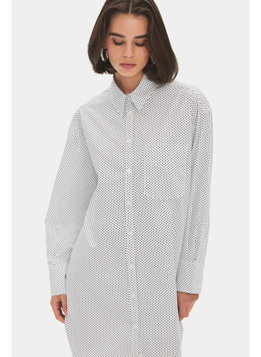 JUNE Women's Exclusive Wide Cut Polka Dot Patterned 100% Cotton Shirt Dress