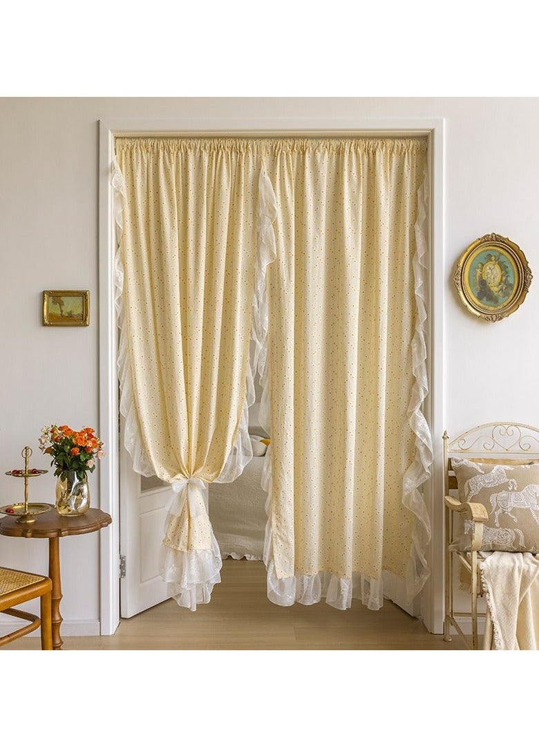 Cute French curtains French lace ruffle leaf edge lace short curtain retro curtain milk wind door curtain small Zouju beige. Ruffle leaf edge. (wear pole type) a piece(Width 153 * Height 100cm)  - Image 1
