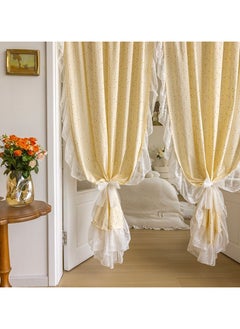 Generic Cute French curtains French lace ruffle leaf edge lace short curtain retro curtain milk wind door curtain small Zouju beige. Ruffle leaf edge. (wear pole type) a piece(Width 153 * Height 100cm)  - Image 3