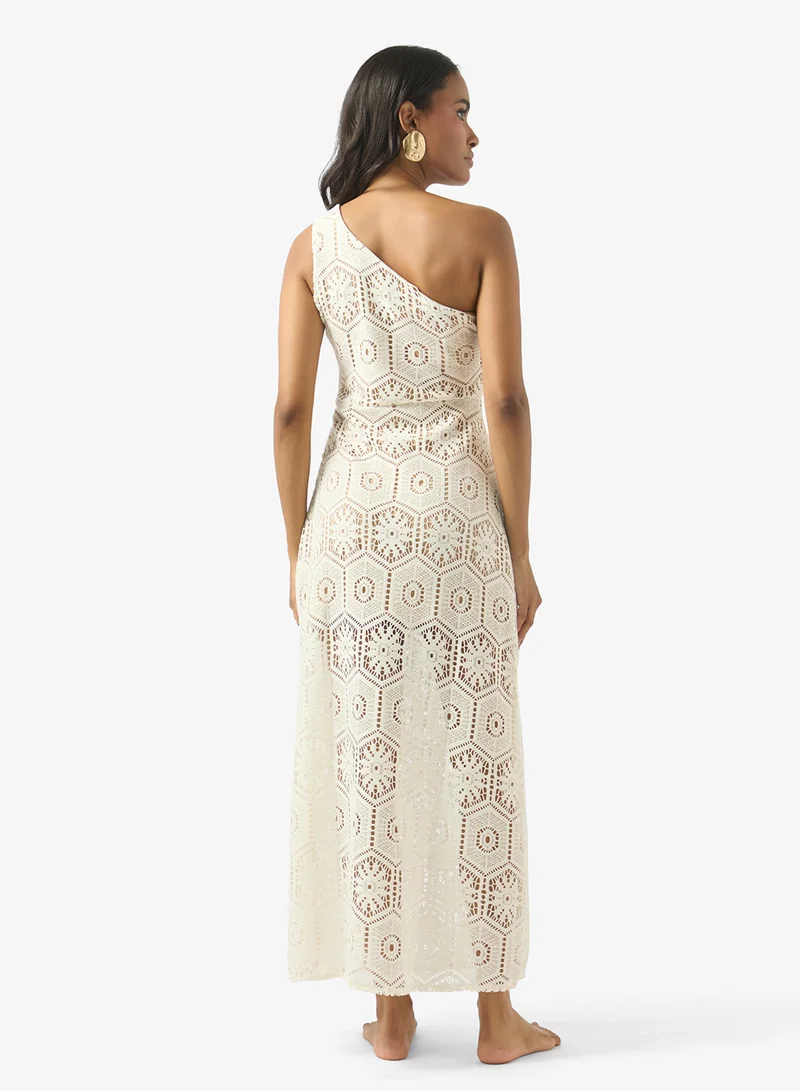 سولايرا One Shoulder Monochrome Print Dress
