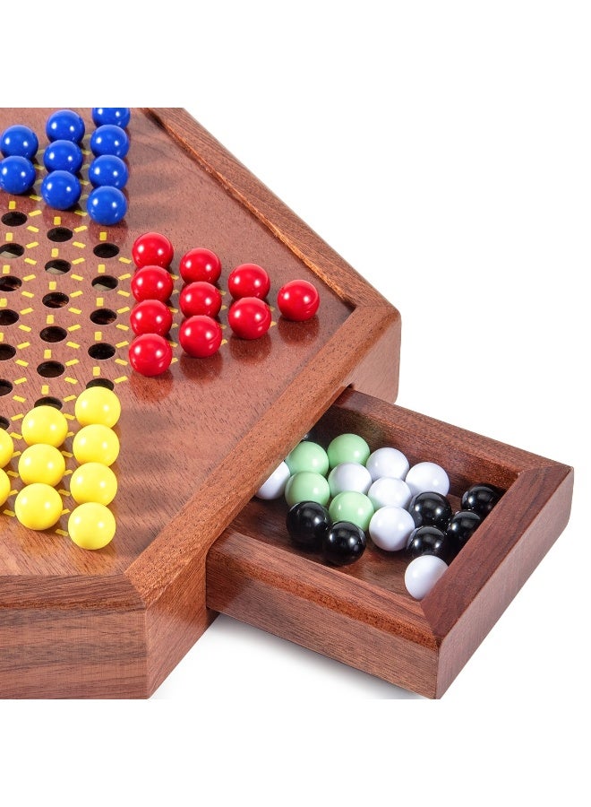 1 Deluxe Wooden Chinese Checkers Game Set - 12-Inch Hexagonal Board With Storage Drawer, 60 Acrylic Pieces, Classic Family Strategy Game, Perfect For Family Gatherings - Image 2