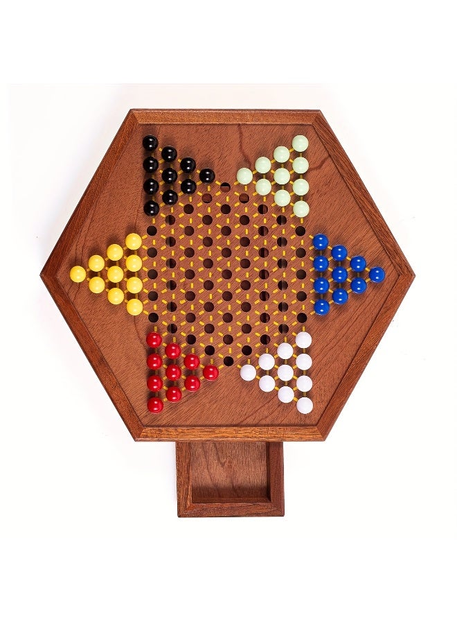 1 Deluxe Wooden Chinese Checkers Game Set - 12-Inch Hexagonal Board With Storage Drawer, 60 Acrylic Pieces, Classic Family Strategy Game, Perfect For Family Gatherings - Image 5