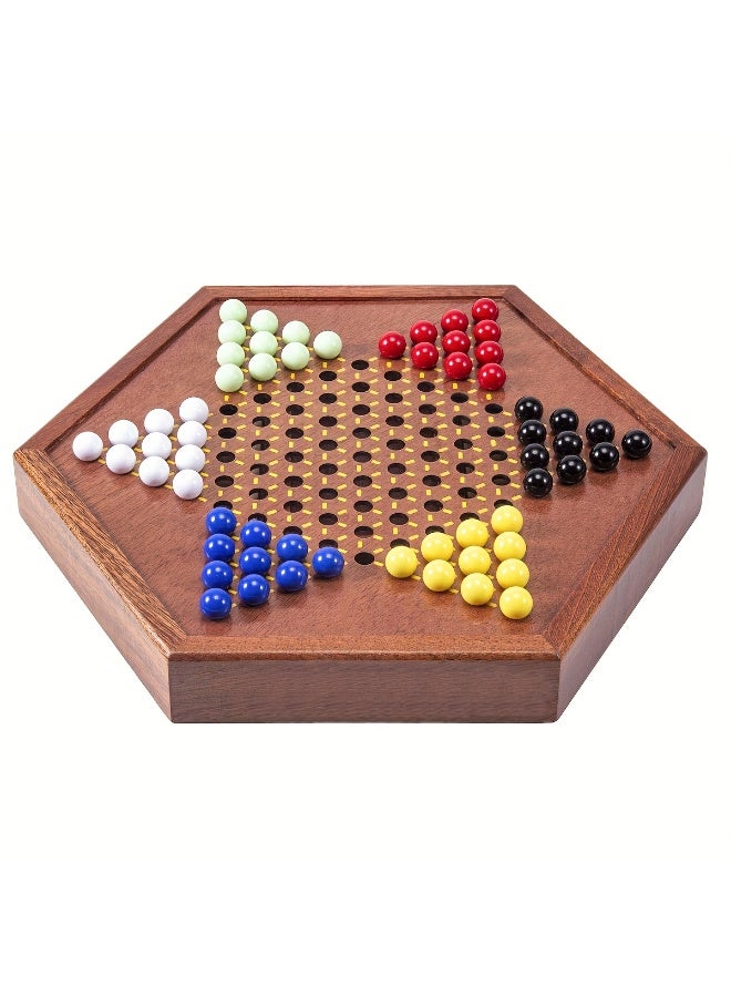 1 Deluxe Wooden Chinese Checkers Game Set - 12-Inch Hexagonal Board With Storage Drawer, 60 Acrylic Pieces, Classic Family Strategy Game, Perfect For Family Gatherings - Image 1