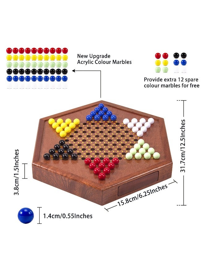 1 Deluxe Wooden Chinese Checkers Game Set - 12-Inch Hexagonal Board With Storage Drawer, 60 Acrylic Pieces, Classic Family Strategy Game, Perfect For Family Gatherings - Image 3