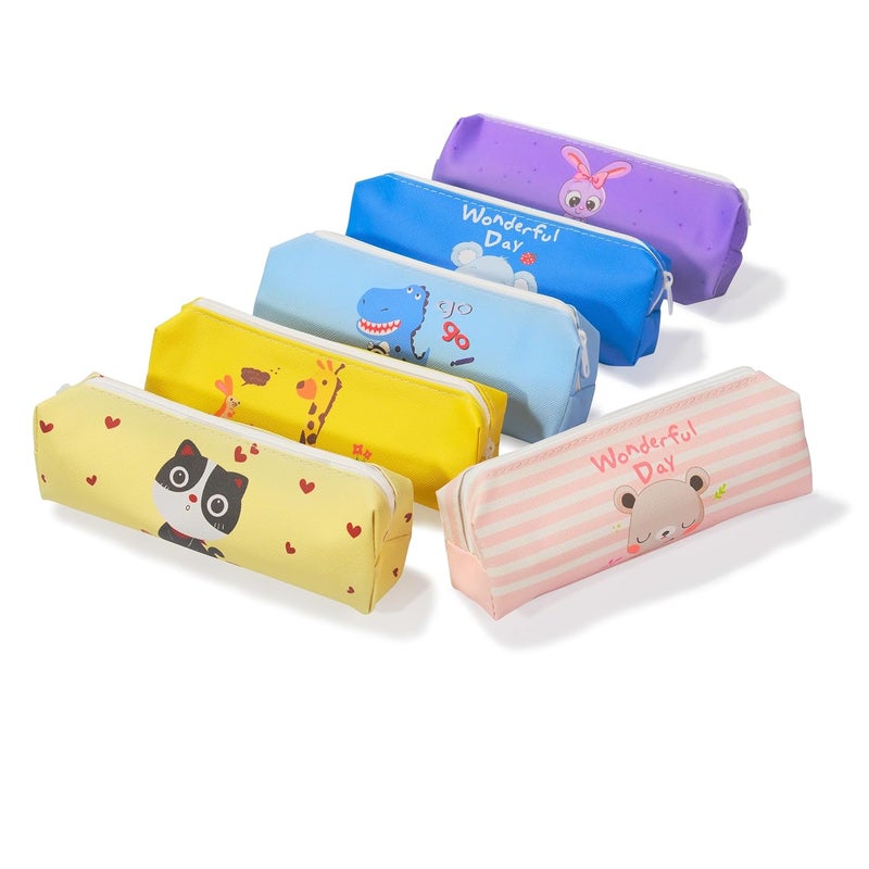 FINEMOE Polyurethane Set of 6 Assorted Kids Pencil Pouches, Perfect Birthday Return Gifts for Kids, Pouch for Girls, Boys, Unique Designs with Zip Closure, Essential for Classrooms & Events - Image 1