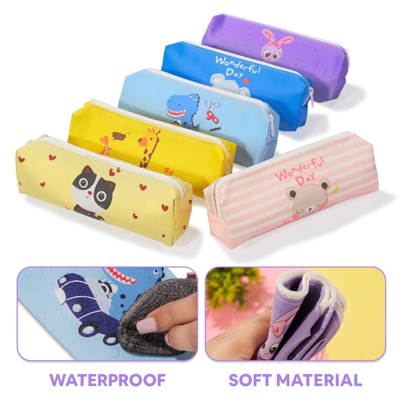 FINEMOE Polyurethane Set of 6 Assorted Kids Pencil Pouches, Perfect Birthday Return Gifts for Kids, Pouch for Girls, Boys, Unique Designs with Zip Closure, Essential for Classrooms & Events - Image 3