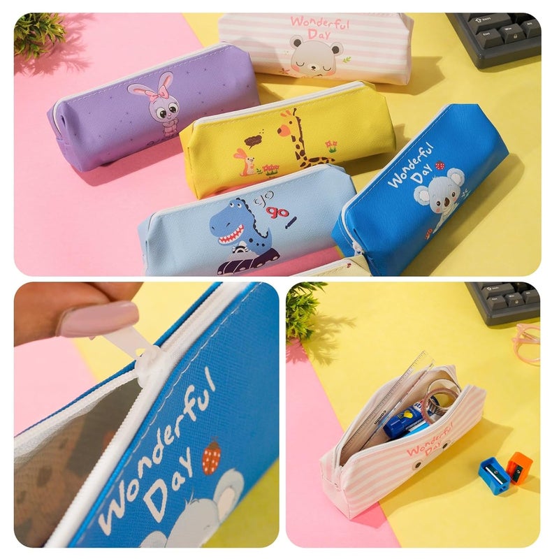 FINEMOE Polyurethane Set of 6 Assorted Kids Pencil Pouches, Perfect Birthday Return Gifts for Kids, Pouch for Girls, Boys, Unique Designs with Zip Closure, Essential for Classrooms & Events - Image 2
