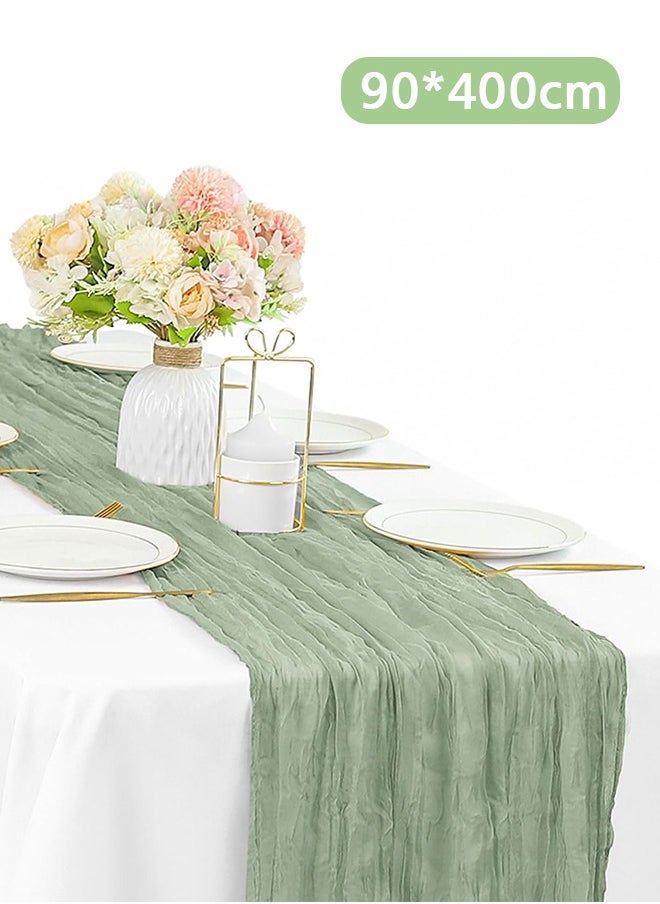 Lemon Sage Green Cheesecloth Table Runner, Boho Gauze Fabric Cheese Cloth Table Runner   Rustic Sheer Runner for Romantic Wedding Birthday Baby Shower Party Table Decoration, 90*400cm  - Image 1