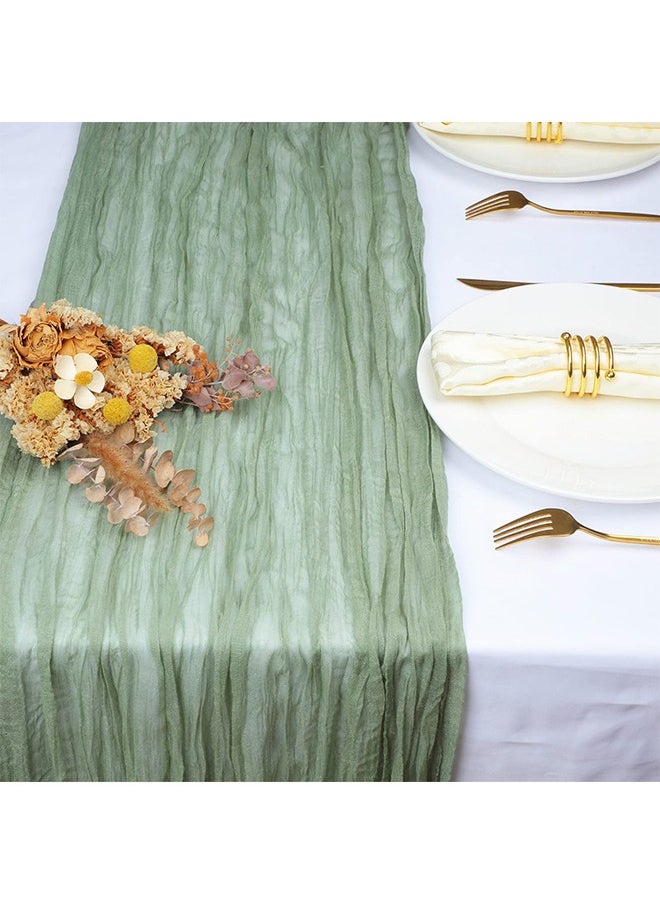 Lemon Sage Green Cheesecloth Table Runner, Boho Gauze Fabric Cheese Cloth Table Runner   Rustic Sheer Runner for Romantic Wedding Birthday Baby Shower Party Table Decoration, 90*400cm  - Image 2
