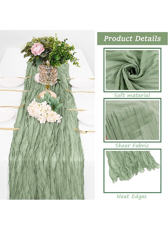 Lemon Sage Green Cheesecloth Table Runner, Boho Gauze Fabric Cheese Cloth Table Runner   Rustic Sheer Runner for Romantic Wedding Birthday Baby Shower Party Table Decoration, 90*400cm  - Image 5