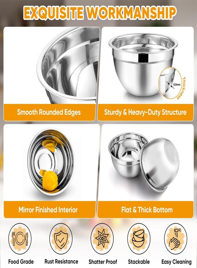 TeamFar Mixing Bowl Set of 5, 4.5/3/1.5/1/0.7 QT, Stainless Steel Metal Nesting Salad Bowl with Lid Set, Ideal for Mixing Serving, Non-Toxic & Sturdy, Airtight Lid & Easy Clean, Black - Image 4