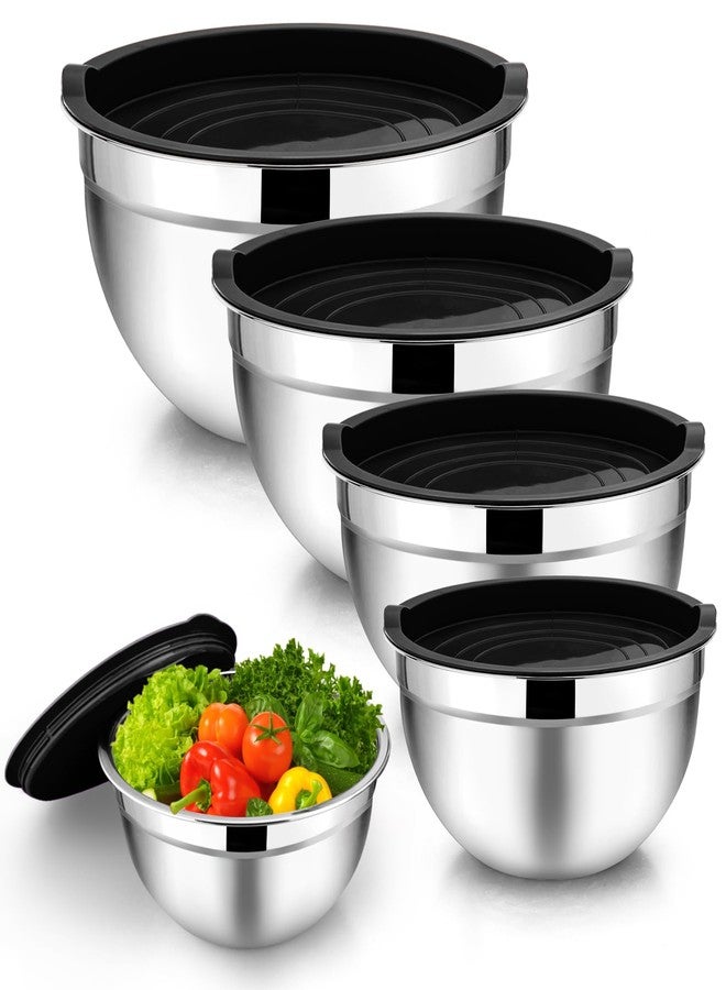 TeamFar Mixing Bowl Set of 5, 4.5/3/1.5/1/0.7 QT, Stainless Steel Metal Nesting Salad Bowl with Lid Set, Ideal for Mixing Serving, Non-Toxic & Sturdy, Airtight Lid & Easy Clean, Black - Image 1