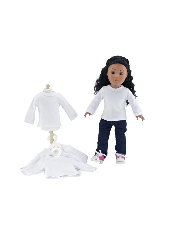 Emily Rose Emily Rose 18 Inch Doll Clothes Value Basics 5-Pack Long Sleeved Bright White 18-in Doll T-Shirts | Compatible with 18" American Girl Dolls  - Image 3