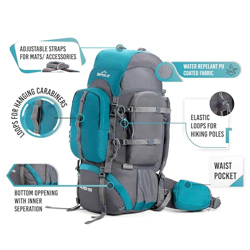 Tripole Walker 55L Internal Frame Rucksack for Hiking | Rain Cover | Water Repellent | Laptop Section | 3 Year Warranty,Sea Green - Image 4