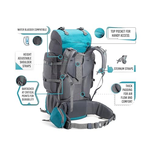 Tripole Walker 55L Internal Frame Rucksack for Hiking | Rain Cover | Water Repellent | Laptop Section | 3 Year Warranty,Sea Green - Image 3