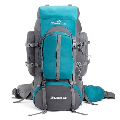 Tripole Walker 55L Internal Frame Rucksack for Hiking | Rain Cover | Water Repellent | Laptop Section | 3 Year Warranty,Sea Green - Image 1