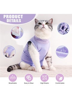 HY Cat Surgery Recovery Suit Kitten Onesie for Cats After Surgery Female Breathable Kitty Spay Suit for Abdominal Wound Skin Diseases E-Collar Alternative Wear(Purple,L)  - Image 3