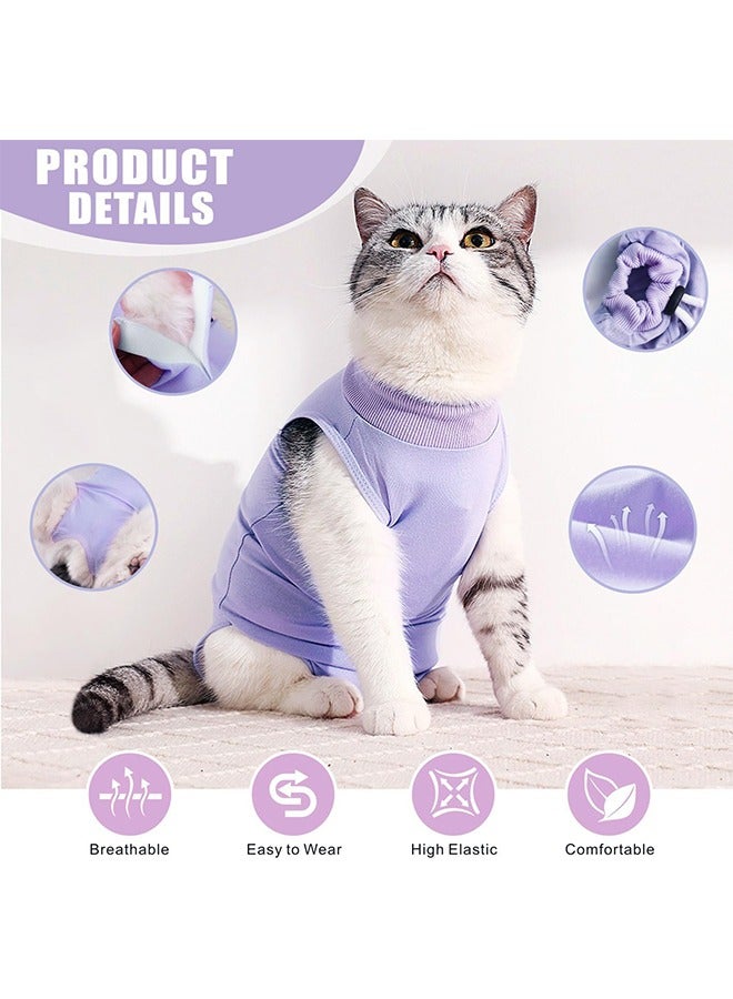 HY Cat Surgery Recovery Suit Kitten Onesie for Cats After Surgery Female Breathable Kitty Spay Suit for Abdominal Wound Skin Diseases E-Collar Alternative Wear(Purple,L) - Image 3