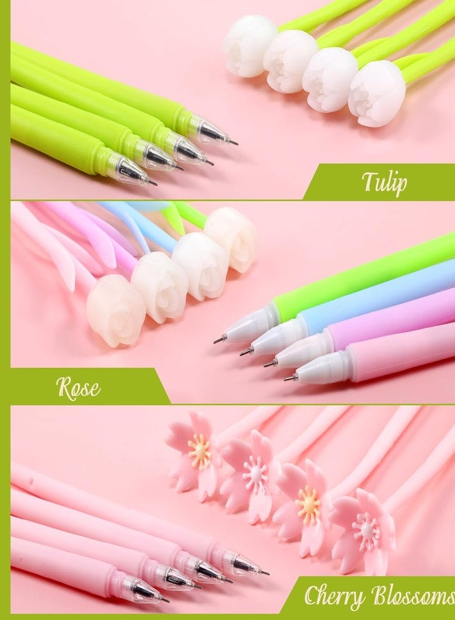 تيلينغ مجموعة أقلام حبر جاف ملونة متغيرة الألوان على شكل زهور، 100 قطعة، أقلام حبر جاف إبداعية، حبر جل، مناسبة للمدرسة والمنزل والمكتب، هدايا للأطفال والفتيات، أسود 0.5 مم (ألوان متنوعة، زهر الكرز، زهرة التوليب، وردة) - Image 3