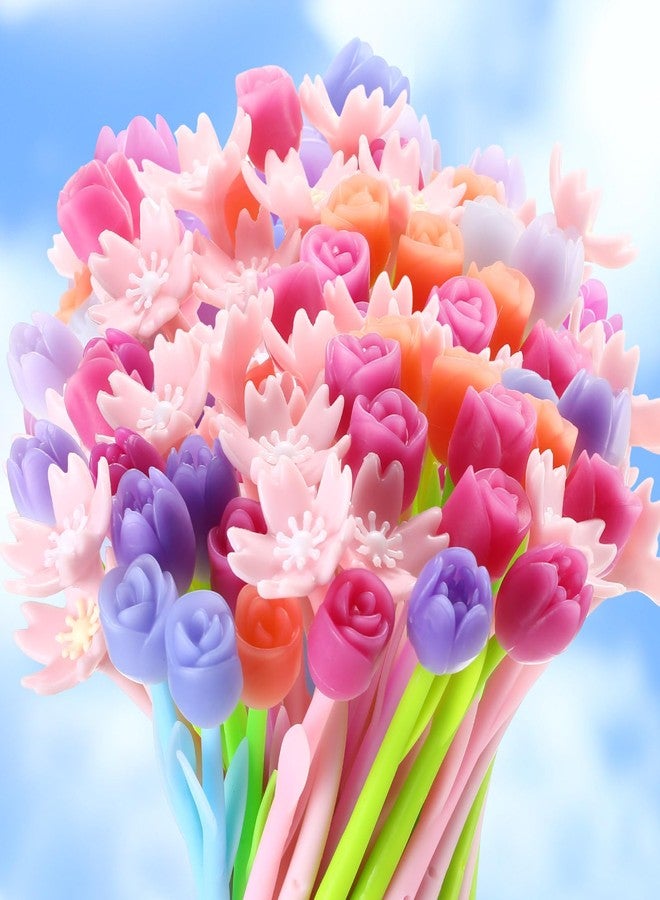 تيلينغ مجموعة أقلام حبر جاف ملونة متغيرة الألوان على شكل زهور، 100 قطعة، أقلام حبر جاف إبداعية، حبر جل، مناسبة للمدرسة والمنزل والمكتب، هدايا للأطفال والفتيات، أسود 0.5 مم (ألوان متنوعة، زهر الكرز، زهرة التوليب، وردة) - Image 1