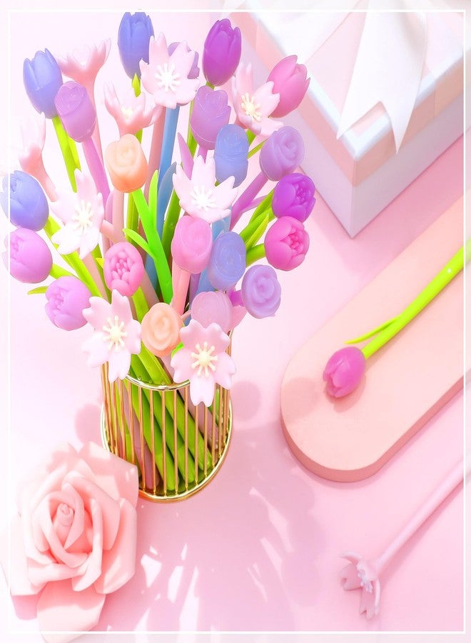 تيلينغ مجموعة أقلام حبر جاف ملونة متغيرة الألوان على شكل زهور، 100 قطعة، أقلام حبر جاف إبداعية، حبر جل، مناسبة للمدرسة والمنزل والمكتب، هدايا للأطفال والفتيات، أسود 0.5 مم (ألوان متنوعة، زهر الكرز، زهرة التوليب، وردة) - Image 4