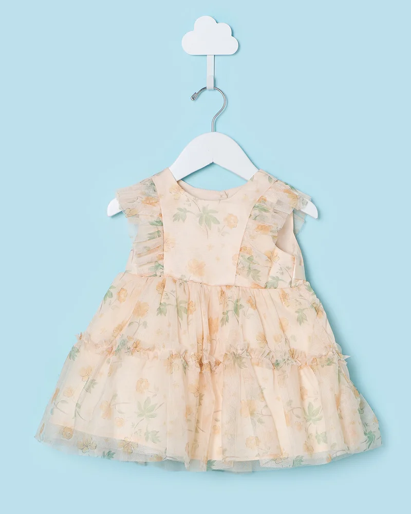 ردتاغ Infant Girls Beige Printed Dress