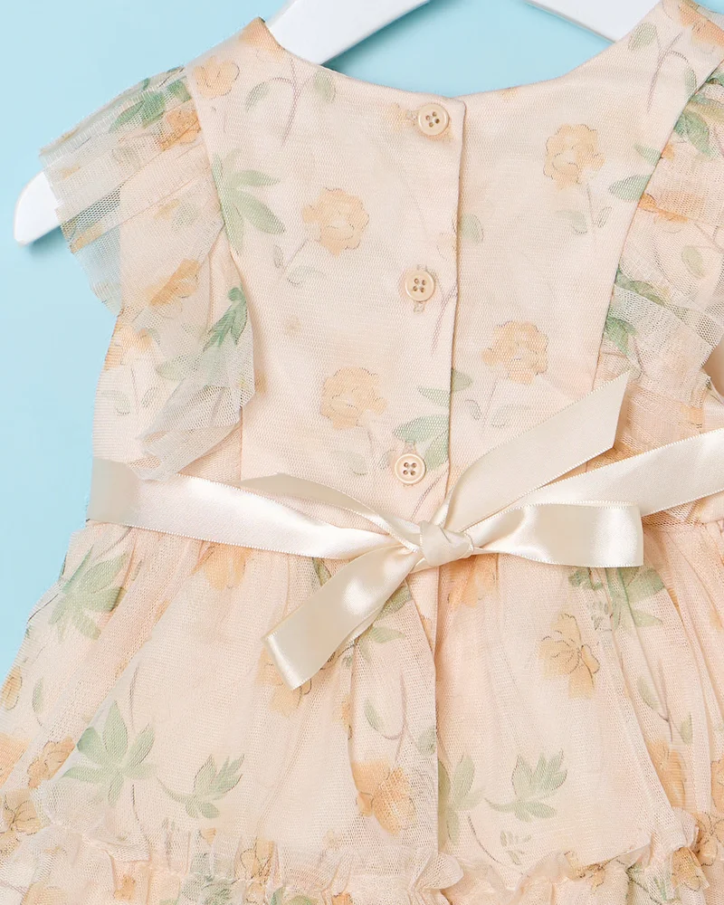 ردتاغ Infant Girls Beige Printed Dress