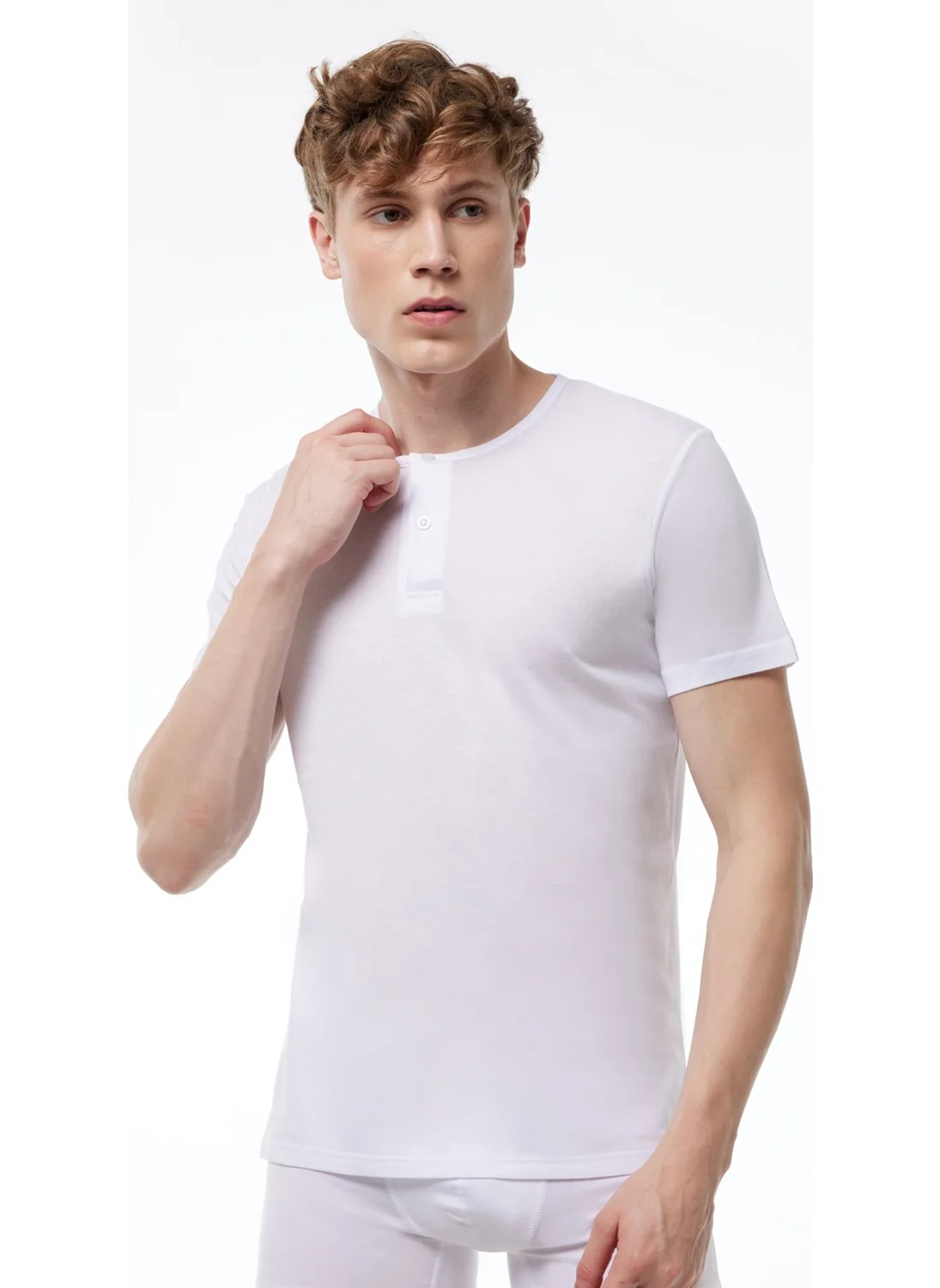 Malabadi Men's White Button-down Collar Thin Modal Summer Cool T-shirt 083