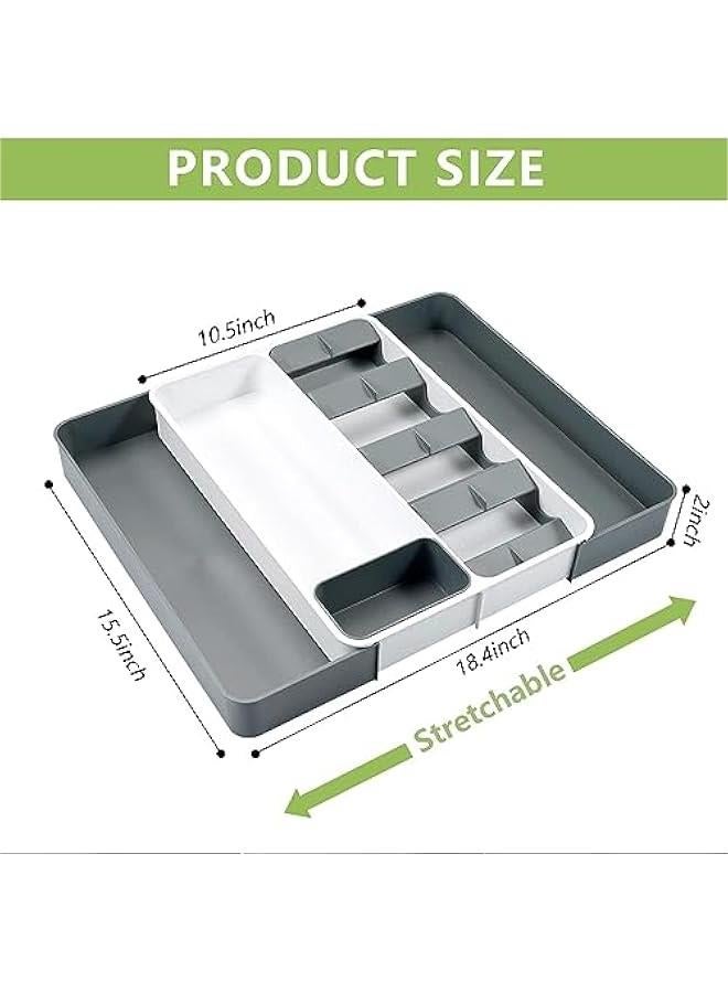 هوكور منظم درج أدوات مائدة الفضية قابل للتوسيع من تراسل، صينية تنظيم أدراج مطبخ قابلة للتعديل مكونة من 8 أقسام، منظم أدوات مائدة صغير متعدد الاستخدامات للملاعق والسكاكين - Image 4