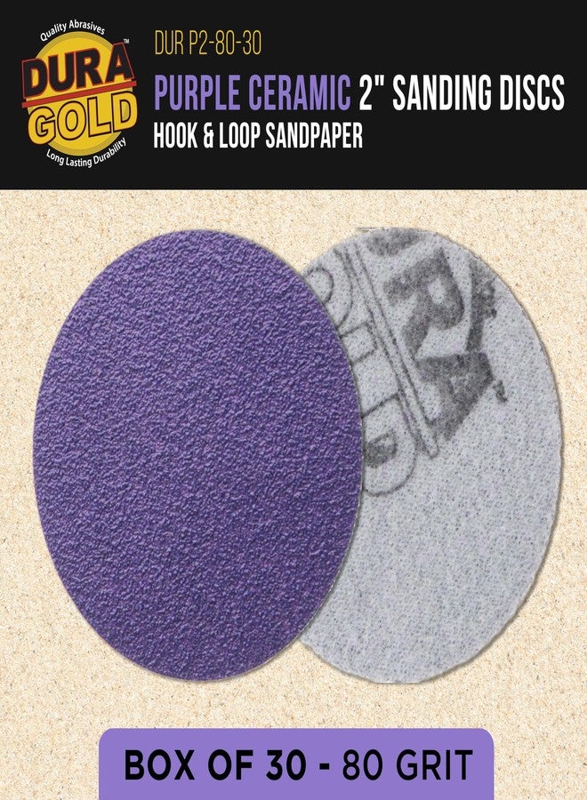 Dura-Gold Premium 80 Grit 2" Purple Film Ceramic Sanding Discs, Box of 30 - Hook & Loop Backing Sandpaper for DA Sander, Drill, Grinder, Rotary Tool - Sand Auto Body Paint, Metal, Wood, Woodworking - Image 2