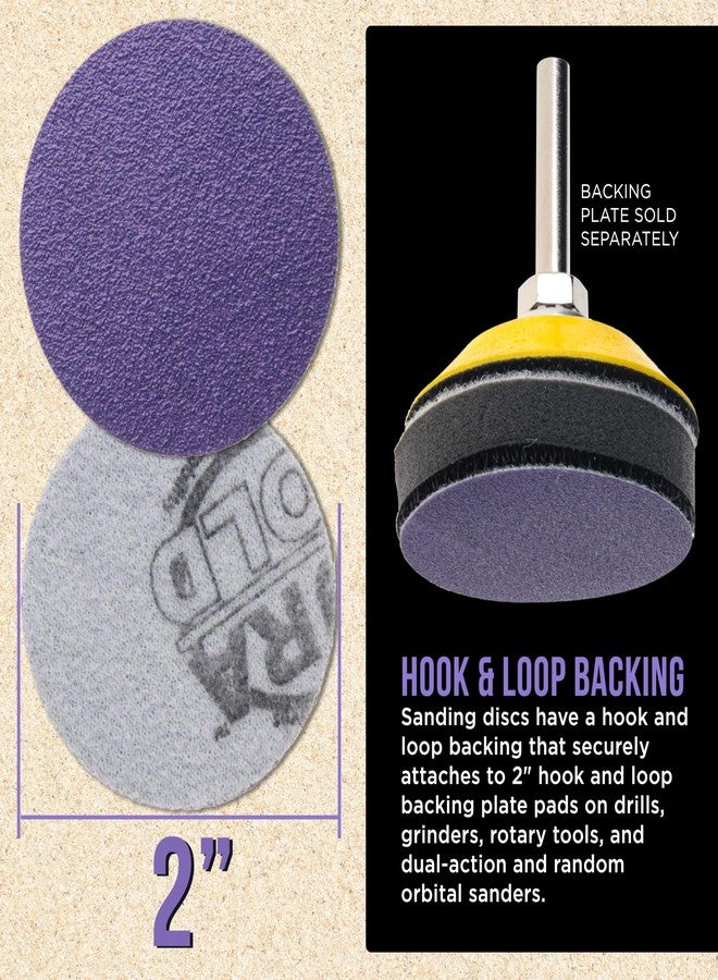 Dura-Gold Premium 80 Grit 2" Purple Film Ceramic Sanding Discs, Box of 30 - Hook & Loop Backing Sandpaper for DA Sander, Drill, Grinder, Rotary Tool - Sand Auto Body Paint, Metal, Wood, Woodworking - Image 3