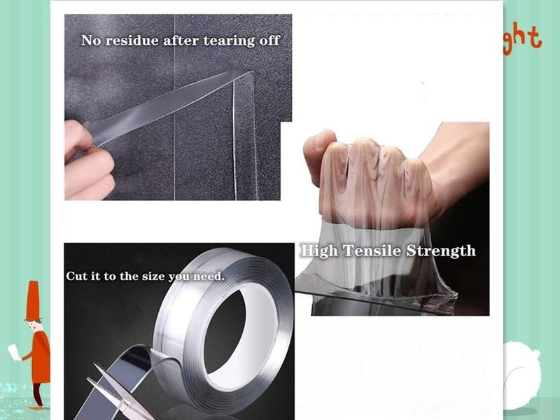 شريط لاصق ثنائي الوجه ثقيل التحمل قابل للإزالة وقابل لإعادة الاستخدام شفاف أبيض 9.84 قدم - Image 4