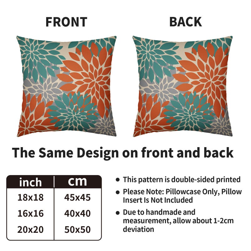 Smozenith Smozenith Teal Orange Gray Grey Pillow Covers 18X18 Inch Set of 2  Spring Modern Geometry Dahlia Floral Print Decorative Throw Pillow Covers Outdoor Farmhouse Cushion Case for Couch Sofa Bed Decor  - Image 4