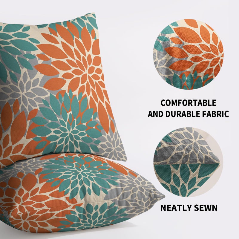 Smozenith Smozenith Teal Orange Gray Grey Pillow Covers 18X18 Inch Set of 2  Spring Modern Geometry Dahlia Floral Print Decorative Throw Pillow Covers Outdoor Farmhouse Cushion Case for Couch Sofa Bed Decor  - Image 5
