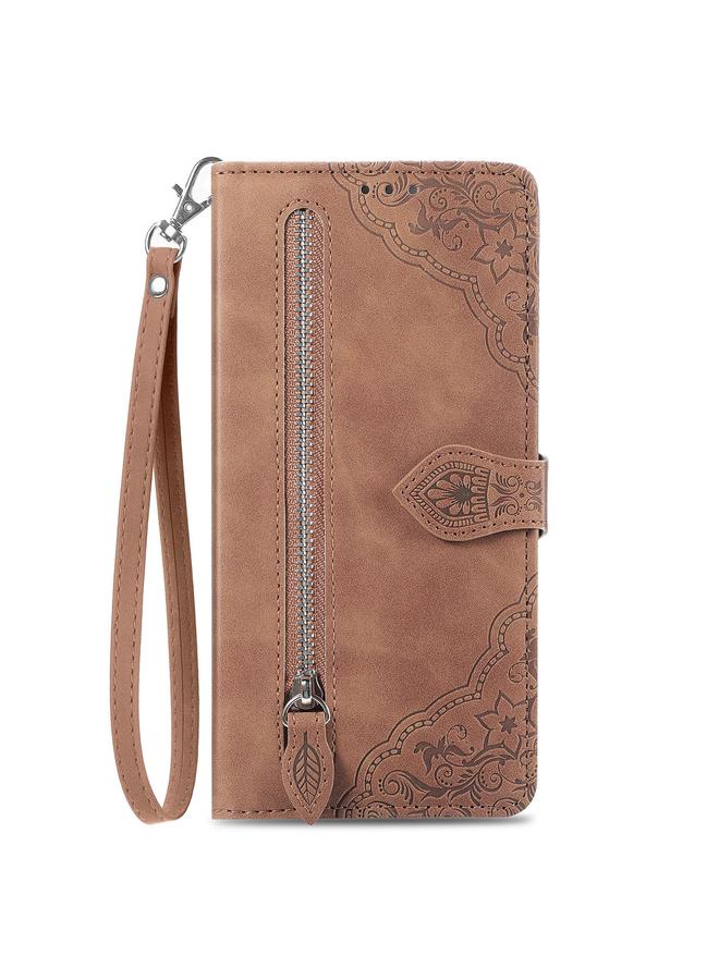 Zaboon Case For Honor 400 Lite Embossed Flower Zipper Leather Phone Case - Image 2