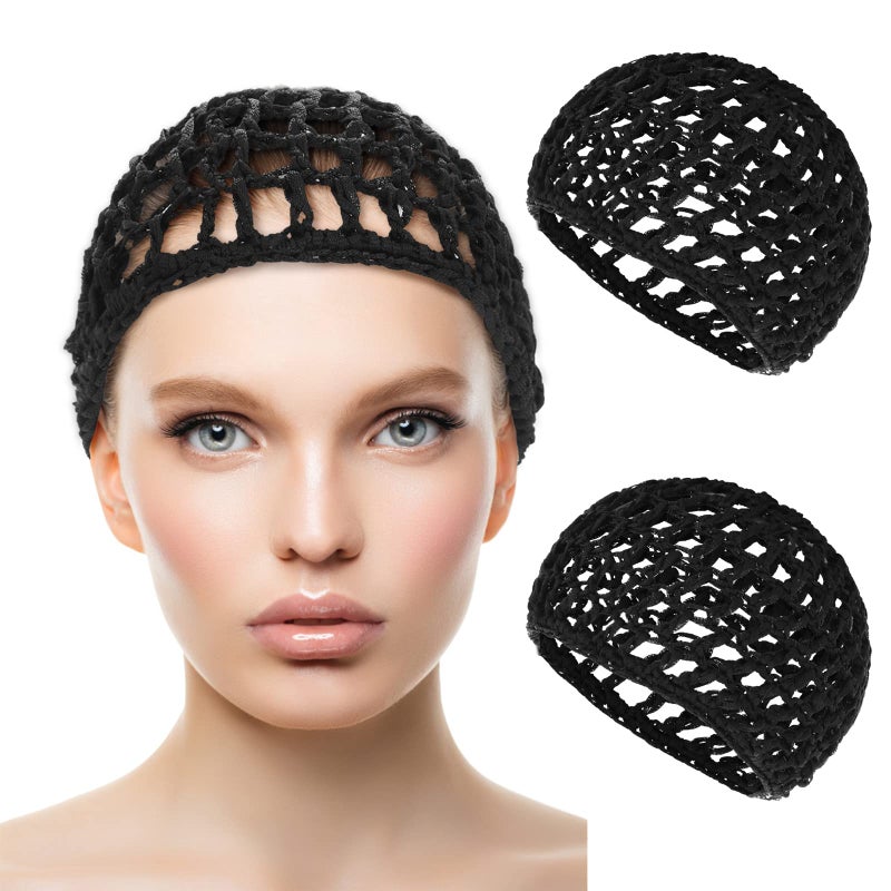 WLLHYF 2 PCS Hair Nets Cap Sleeping Hairnet Snoods Wrap Bonnets Long Straight Curl Wig Head Protector Black Mesh Wrapping Crochet Wave Cook Hats Bun Lift Strap Weaving Sew For Women Ballet - Image 1
