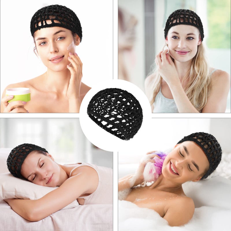WLLHYF 2 PCS Hair Nets Cap Sleeping Hairnet Snoods Wrap Bonnets Long Straight Curl Wig Head Protector Black Mesh Wrapping Crochet Wave Cook Hats Bun Lift Strap Weaving Sew For Women Ballet - Image 4