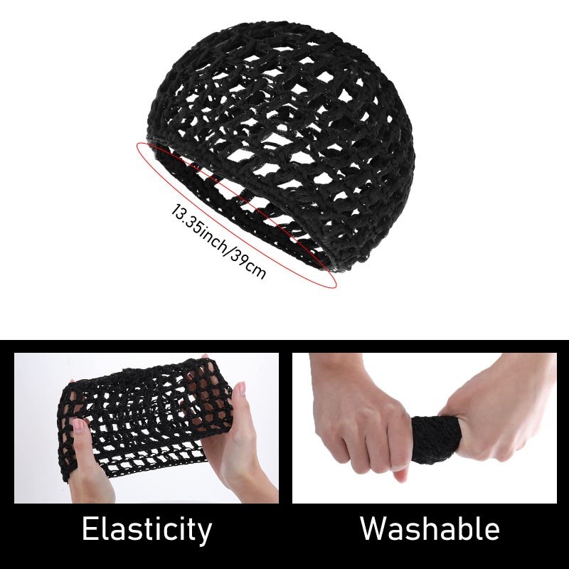 WLLHYF 2 PCS Hair Nets Cap Sleeping Hairnet Snoods Wrap Bonnets Long Straight Curl Wig Head Protector Black Mesh Wrapping Crochet Wave Cook Hats Bun Lift Strap Weaving Sew For Women Ballet - Image 2