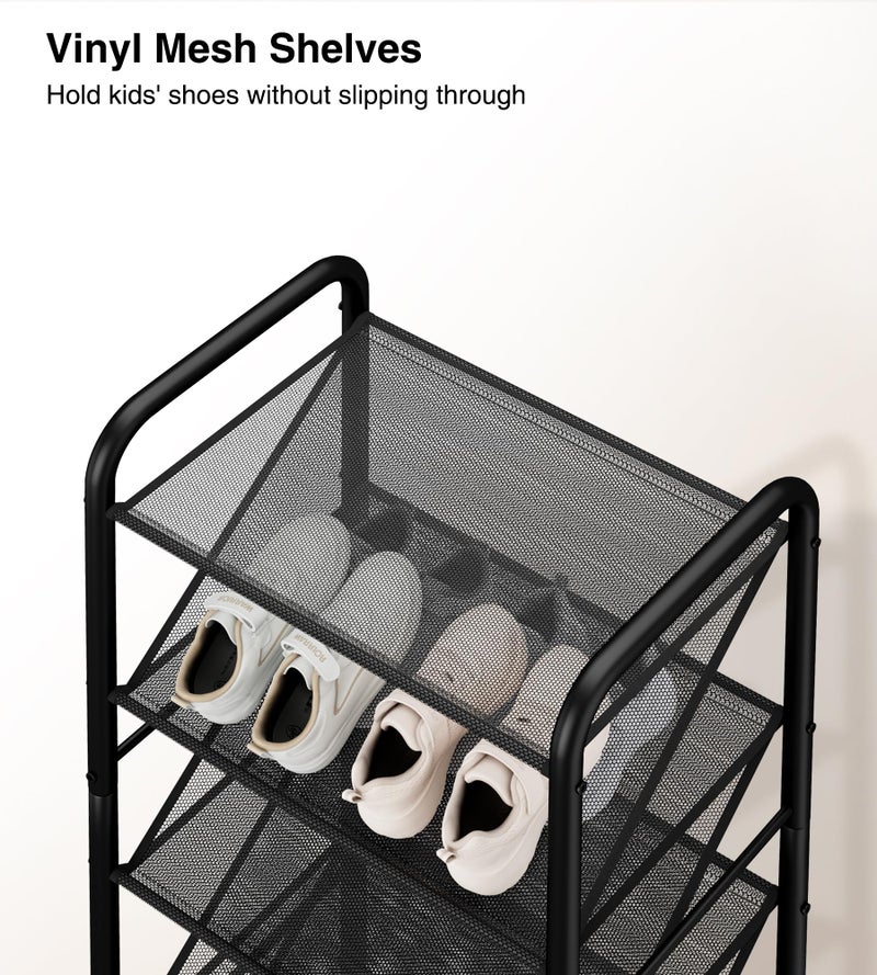 STO STO 8-Tier Narrow Shoe Rack with Lockable Wheels, Double-Sided Vinyl Mesh Shelf Shoe Organizer for Up to 30 Pairs, Slim Space Saving Metal Rolling Shoe Storage for Entryway, Closet, Hallway - Image 5