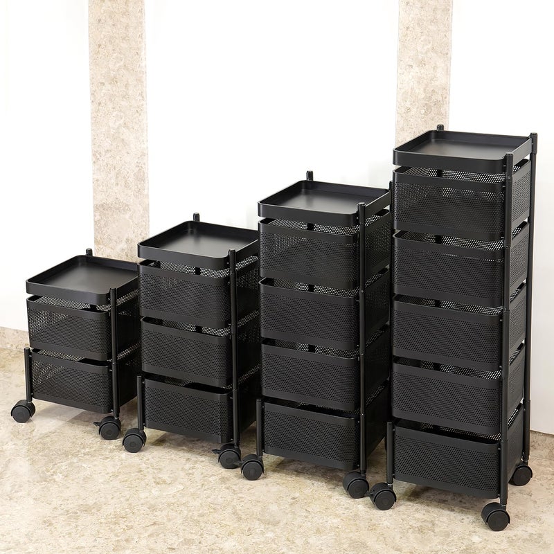 Kitchenwell MultiPurpose Trolley Storage Organizer and Kitchen Accessories Items for Kitchen Storage Rack Square Design Fruits Vegetable Onion Cutlery Matt Black 3 Layer Drawer - Image 2
