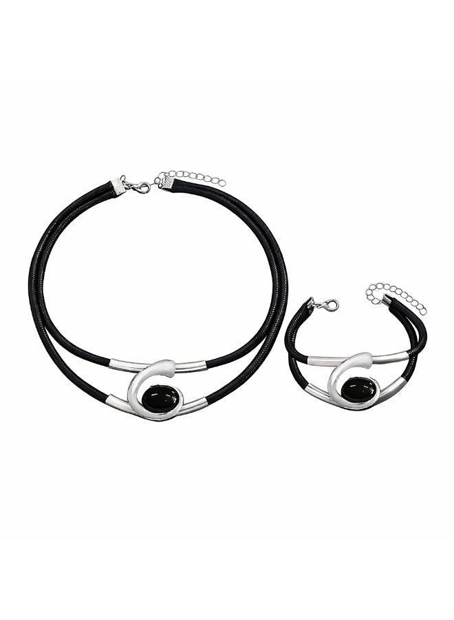MAGNISHAN Elegant Women Jewelry Set Necklace and Bracelet Black Cord Alloy Fashion Gift - Image 1
