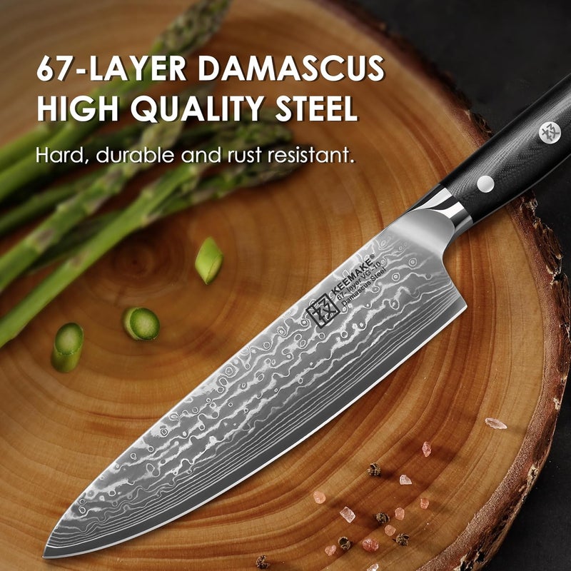 KEEMAKE Damascus Kitchen Knife Set 2 PCS, Ultra Sharp 67 Layer Damascus Steel Chef Knife and Paring Knife, Knives Set for Kitchen with G10 Non-slip Handle for Meat Vegetable Fruit - Image 3