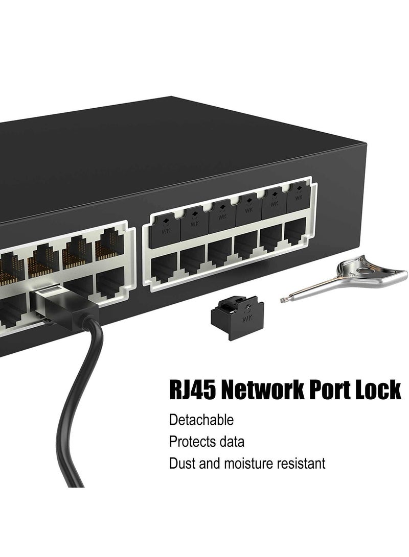 12 Pcs RJ45 Port Lock with Key, Locking Ethernet Port Dust Blocker, Female Port Plug Protectors, Compatible with RJ45 Port Devices, Black  - Image 2