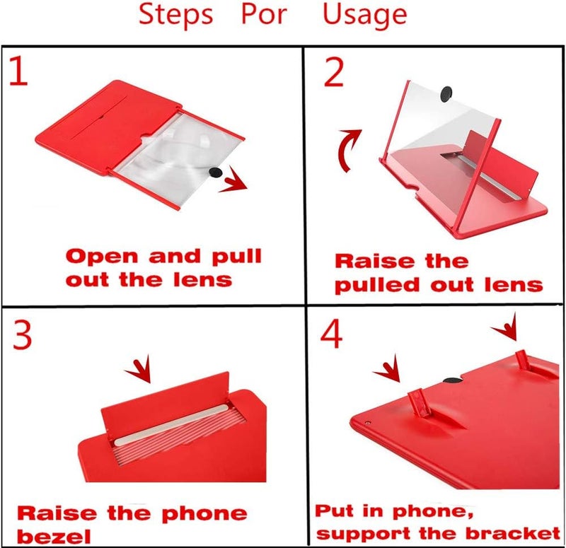 Junrbx 12" Screen Magnifier Amplifier, Generation of Mmobile Mobile Phone Holder Screen Magnifier, for Watching Movies, Videos, Etc. The Best Choice for Gifts (Red) - Image 4